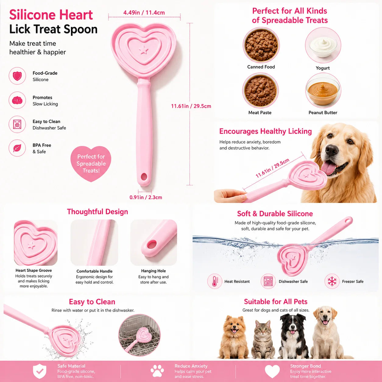Furrivo Food-Grade Silicone Heart-Shaped Licking Stick Cats Dogs-Self-Entertainment Interactive Toy Durable Enriching Treat