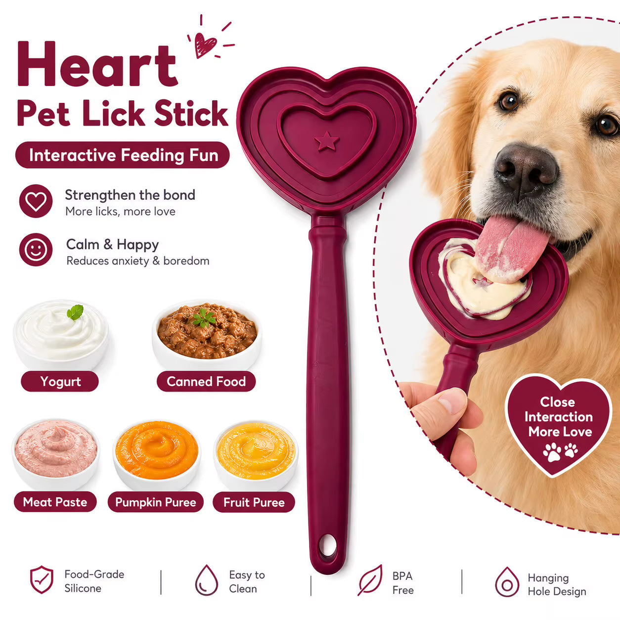 Voynook  Heart-Shaped Silicone Licking Stick - The Ultimate Interactive Treat Toy for Cats and Dogs!