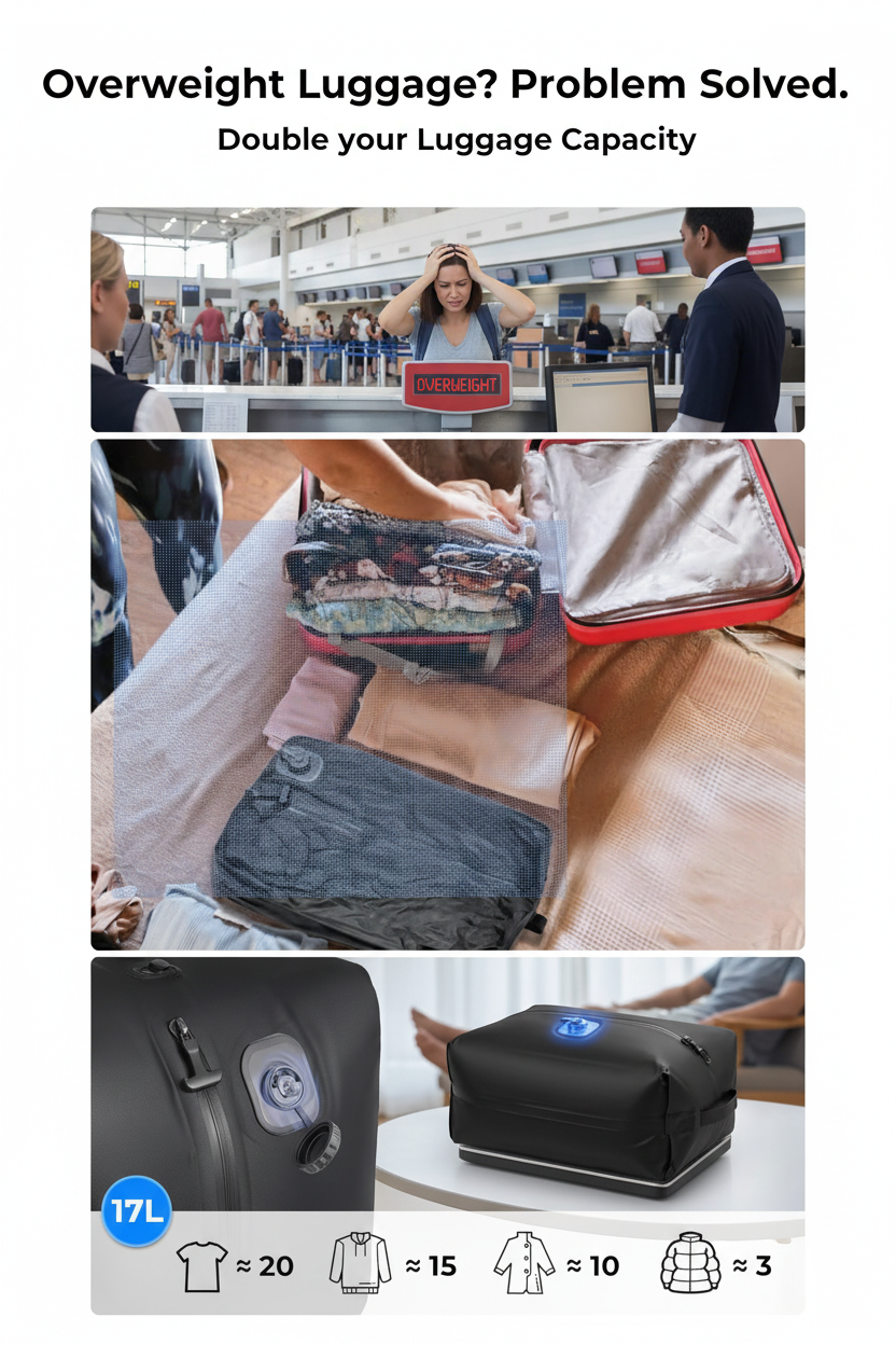 Voynook Reusable Travel Vacuum Compression Bag with Built-In Air Pump